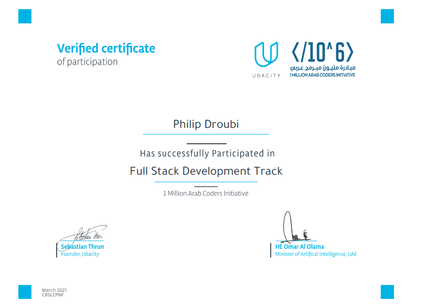 Udacity Participate certificate